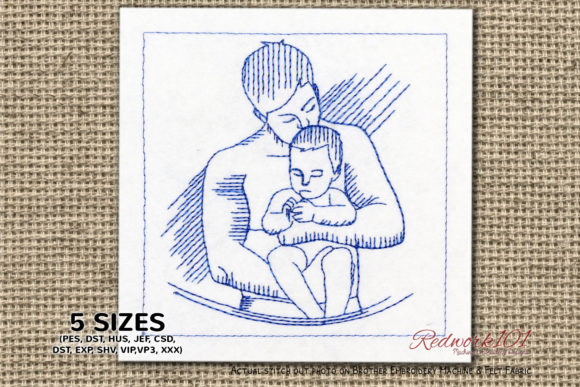 Boy and Father: A Charming Embroidery Design