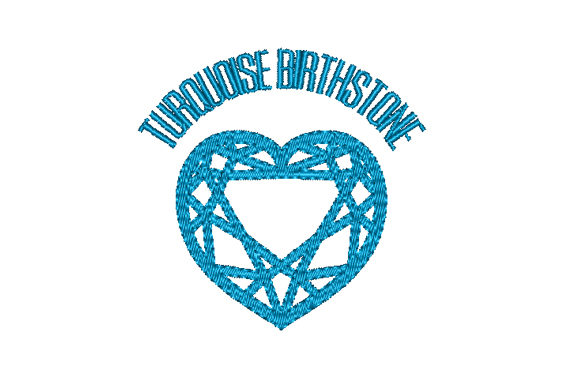 Turquoise Birthstone Faceted Heart Embroidery